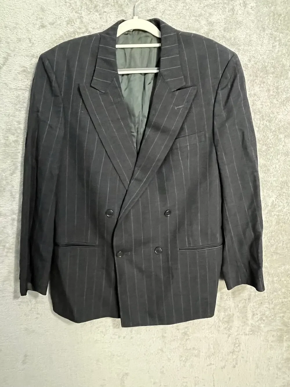 VTG Christian Dior Monsieur Double Breasted Blazer Suit 41R Gray Wool Pinstripe